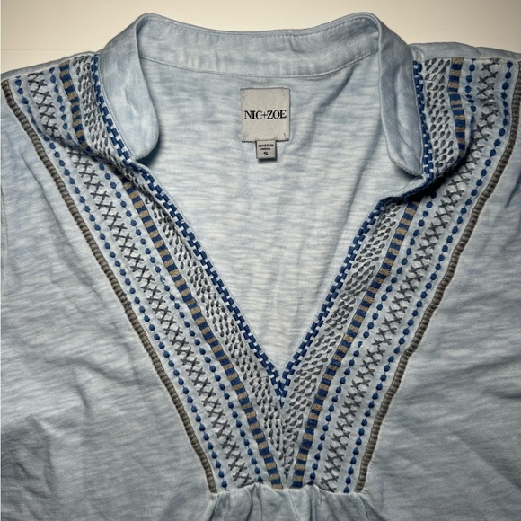 Nic & Zoe blue long sleeve embroidered size small - Picture 4 of 5